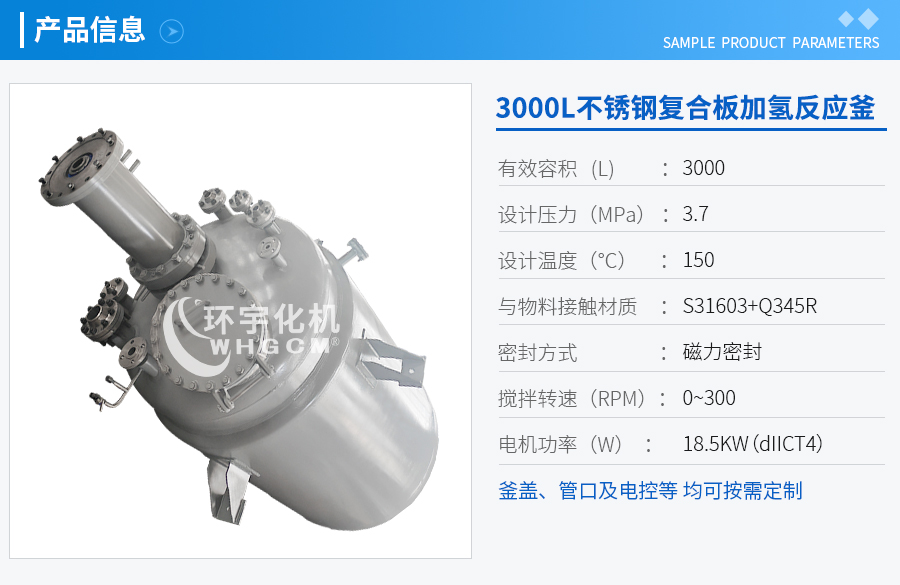 3000L不锈钢复合板加氢工业釜