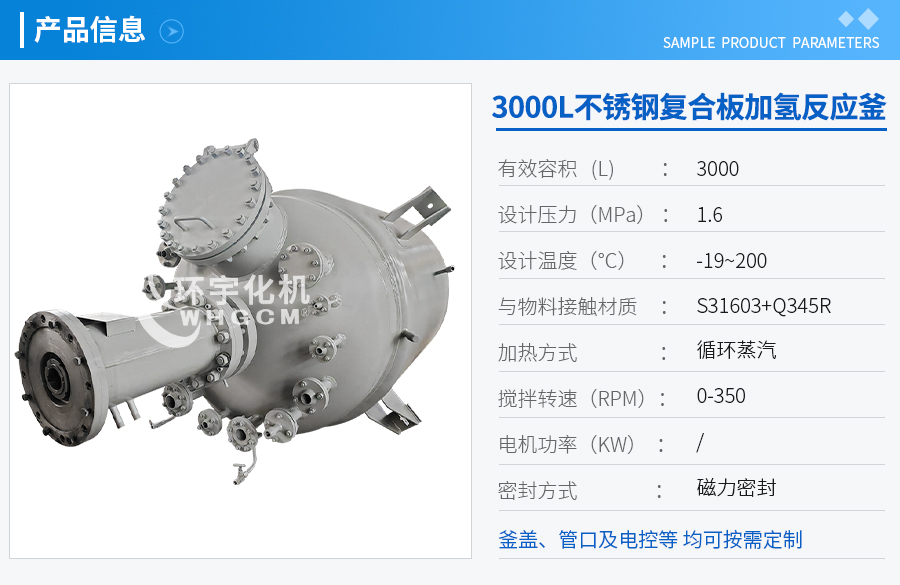 3000L不锈钢复合板加氢工业釜